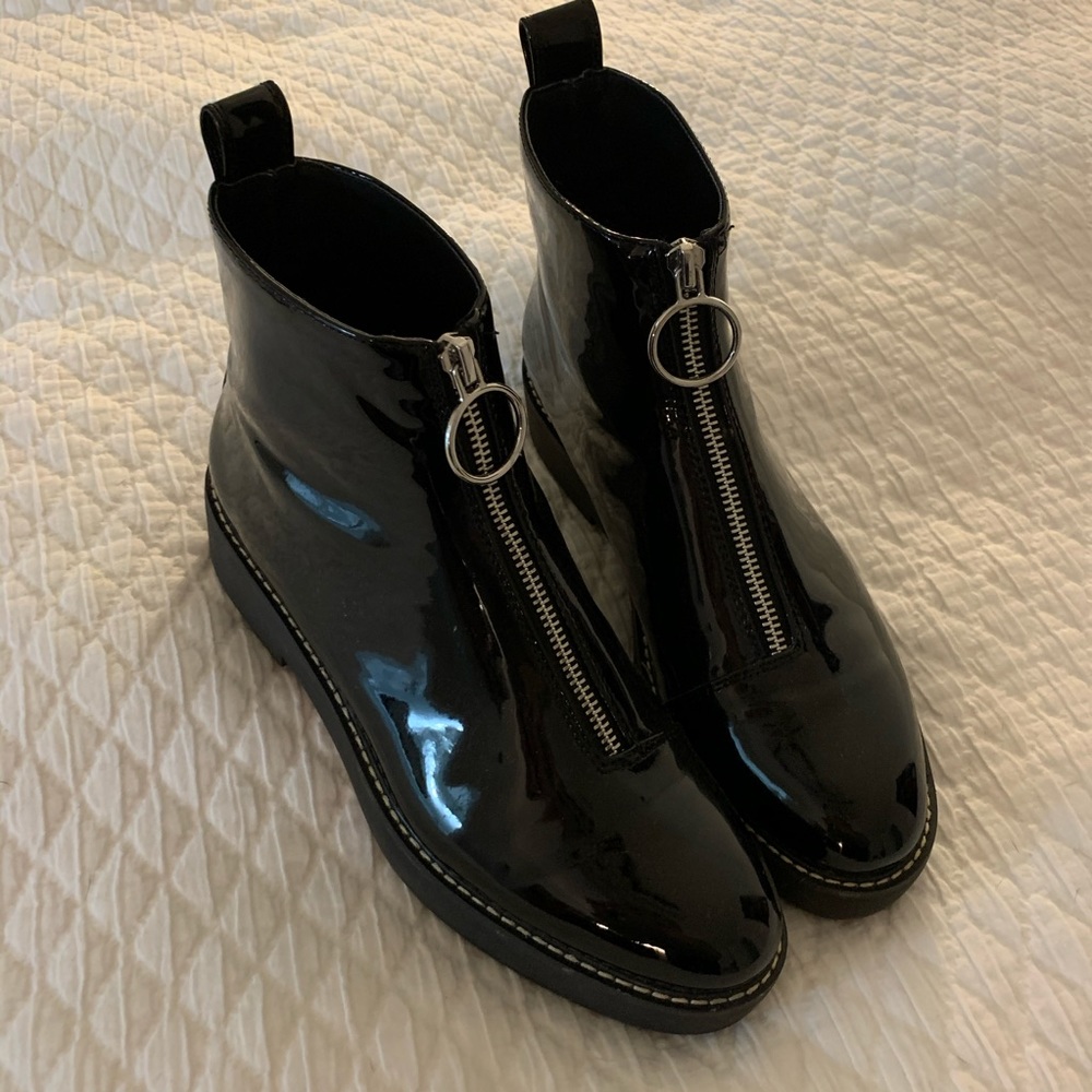 Zara Black Patent Zipper Ankle Boots